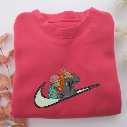 Yuji Itadori Swoosh Nike Embroidered Sweatshirt, Nike Movie Inspired, Valentine's Day Gifts Idea For Him Her