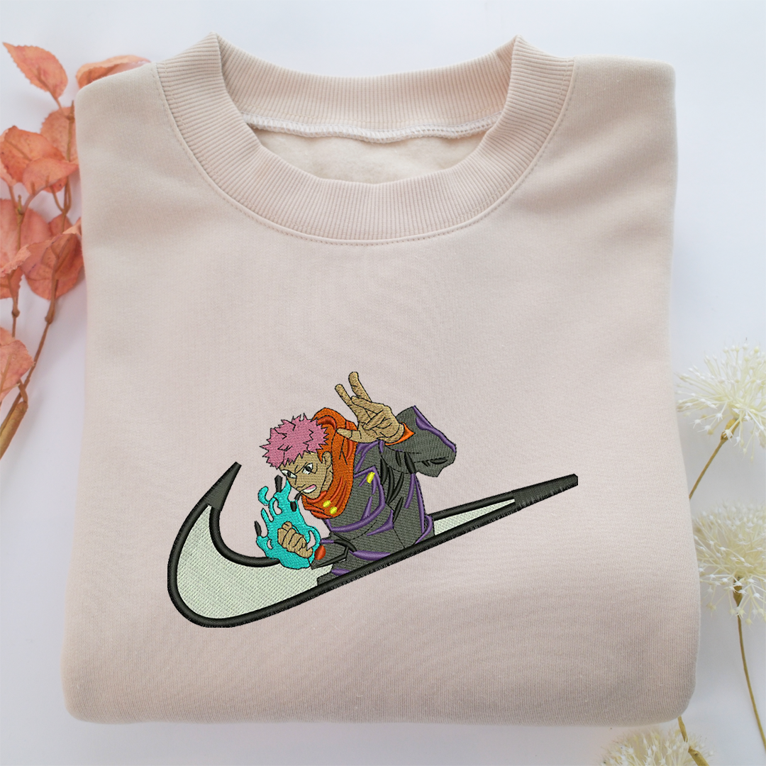 Yuji Itadori Swoosh Nike Embroidered Sweatshirt, Nike Movie Inspired, Valentine's Day Gifts Idea For Him Her