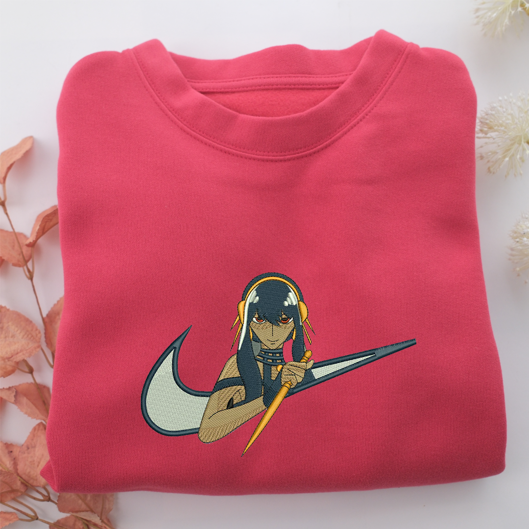 Yor Forger Swoosh Nike Embroidered Sweatshirt, Nike Movie Inspired, Valentine's Day Gifts Idea For Him Her