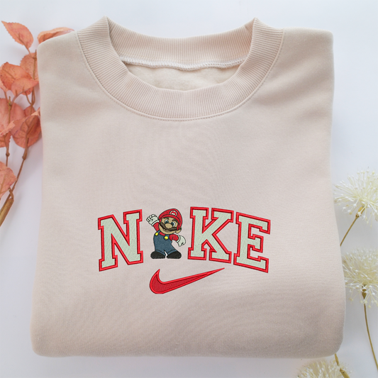 Super Mario Nike Embroidered Sweatshirt, Nike Movie Inspired, Valentine's Day Gifts Idea For Him Her