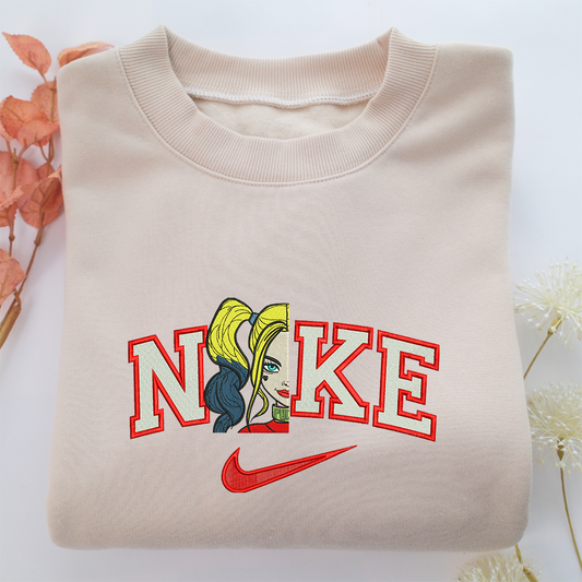 Nike Harley Quinn Half Face Nike Embroidered Sweatshirt, Nike Movie Inspired, Valentine's Day Gifts Idea For Him Her