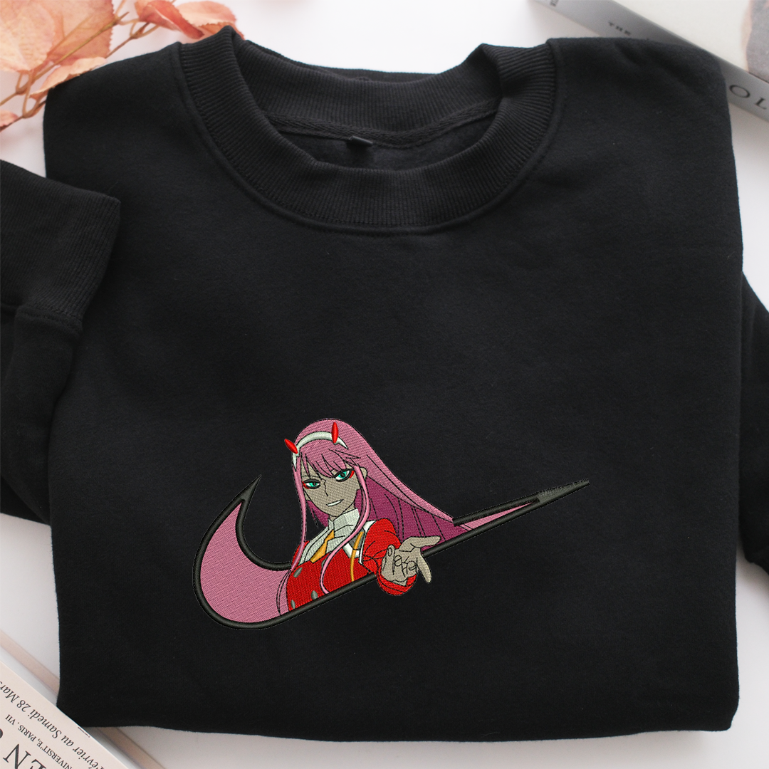 Zero Two Swoosh  Nike Embroidered Sweatshirt, Nike Movie Inspired, Valentine's Day Gifts Idea For Him Her