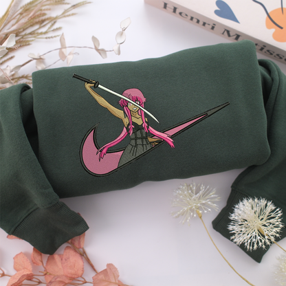 Yuno Gasai Swoosh Nike Embroidered Sweatshirt, Nike Movie Inspired, Valentine's Day Gifts Idea For Him Her