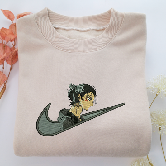 Eren Yeager Swoosh Nike Embroidered Sweatshirt, Nike Movie Inspired, Valentine's Day Gifts Idea For Him Her