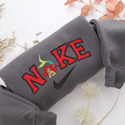 Nike Ariel Half Body Nike Embroidered Sweatshirt, Nike Movie Inspired, Valentine's Day Gifts Idea For Him Her