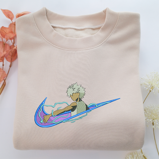 Killua Zoldyck Swoosh v2 Nike Embroidered Sweatshirt, Nike Movie Inspired, Valentine's Day Gifts Idea For Him Her