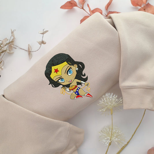 Chibi Wonder Woman Nike Embroidered Sweatshirt, Nike Movie Inspired, Valentine's Day Gifts Idea For Him Her
