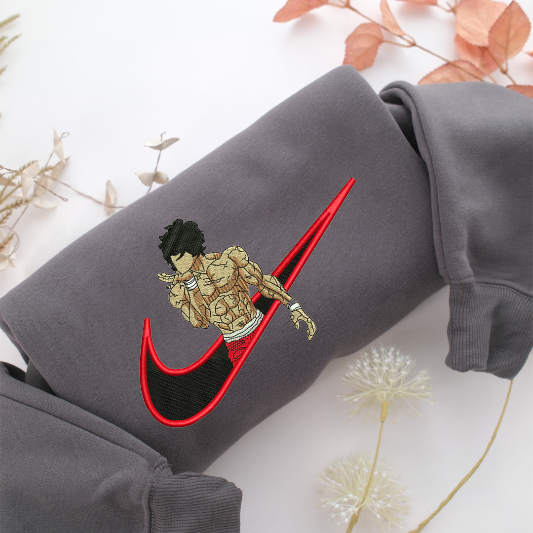 Baki Hanma Swoosh v2 Nike Embroidered Sweatshirt, Nike Movie Inspired, Valentine's Day Gifts Idea For Him Her