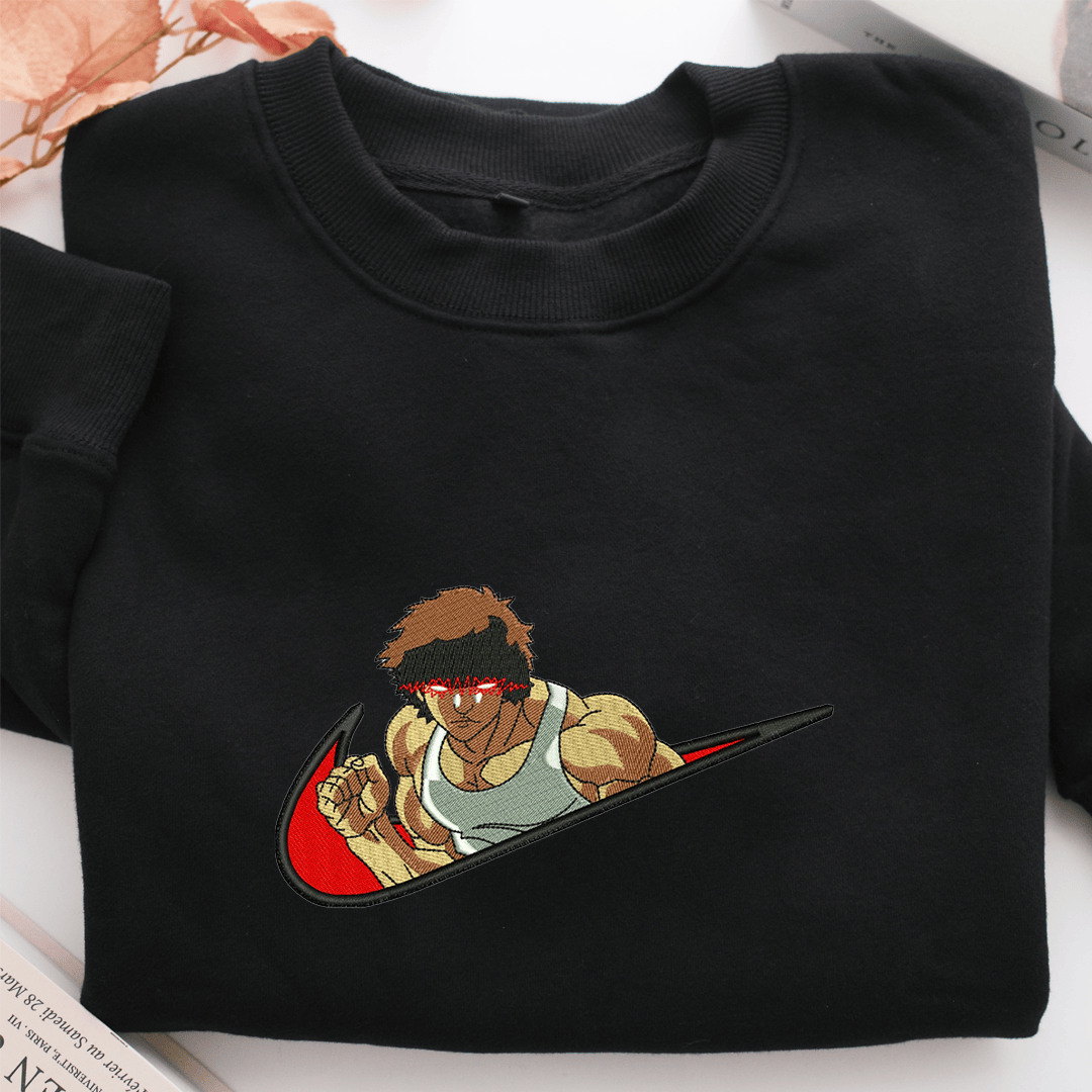 Baki Hanma Swoosh v1 Nike Embroidered Sweatshirt, Nike Movie Inspired, Valentine's Day Gifts Idea For Him Her