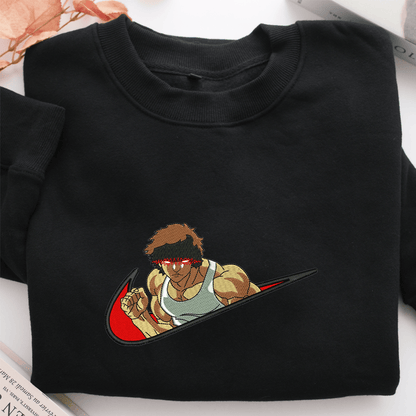 Baki Hanma Swoosh v1 Nike Embroidered Sweatshirt, Nike Movie Inspired, Valentine's Day Gifts Idea For Him Her