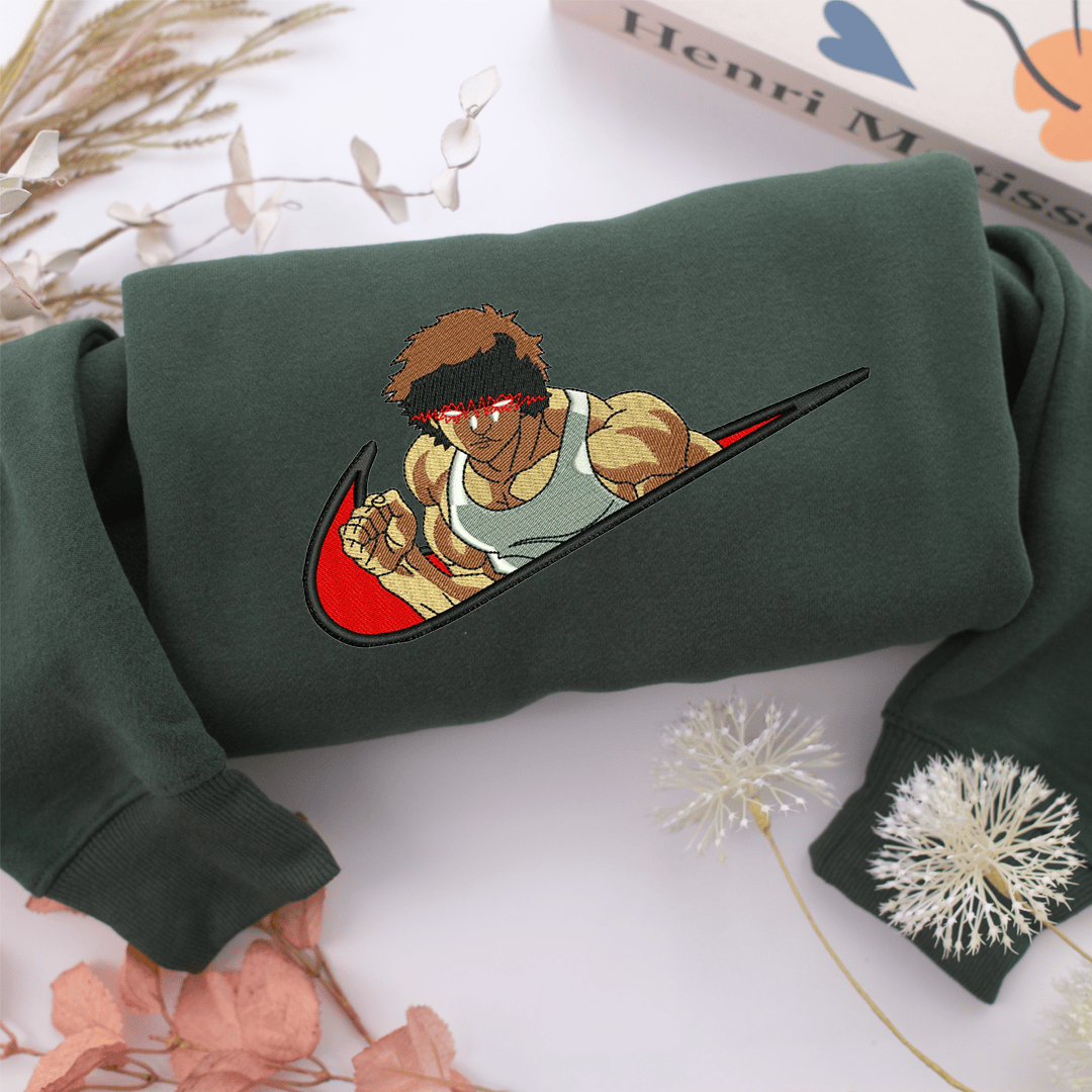 Baki Hanma Swoosh v1 Nike Embroidered Sweatshirt, Nike Movie Inspired, Valentine's Day Gifts Idea For Him Her