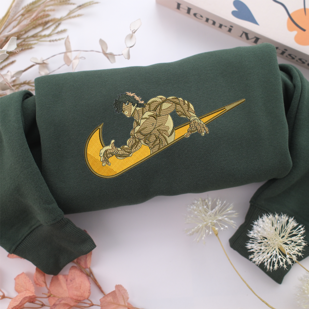 Baki Hanma Swoosh Nike Embroidered Sweatshirt, Nike Movie Inspired, Valentine's Day Gifts Idea For Him Her