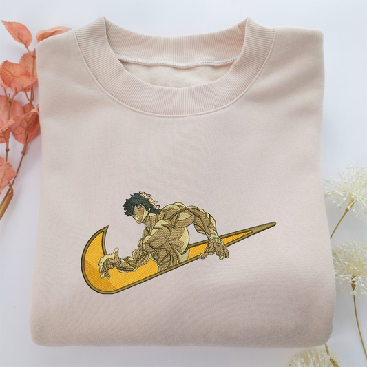 Baki Hanma Swoosh Nike Embroidered Sweatshirt, Nike Movie Inspired, Valentine's Day Gifts Idea For Him Her