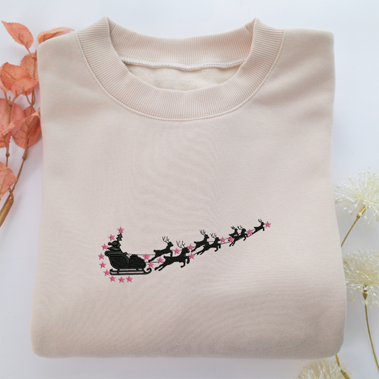 Christmas Santa with Deer In Nike Nike Embroidered Sweatshirt, Nike Movie Inspired, Valentine's Day Gifts Idea For Him Her