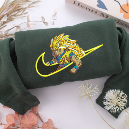 Angry Goku Swoosh Nike Embroidered Sweatshirt, Nike Movie Inspired, Valentine's Day Gifts Idea For Him Her