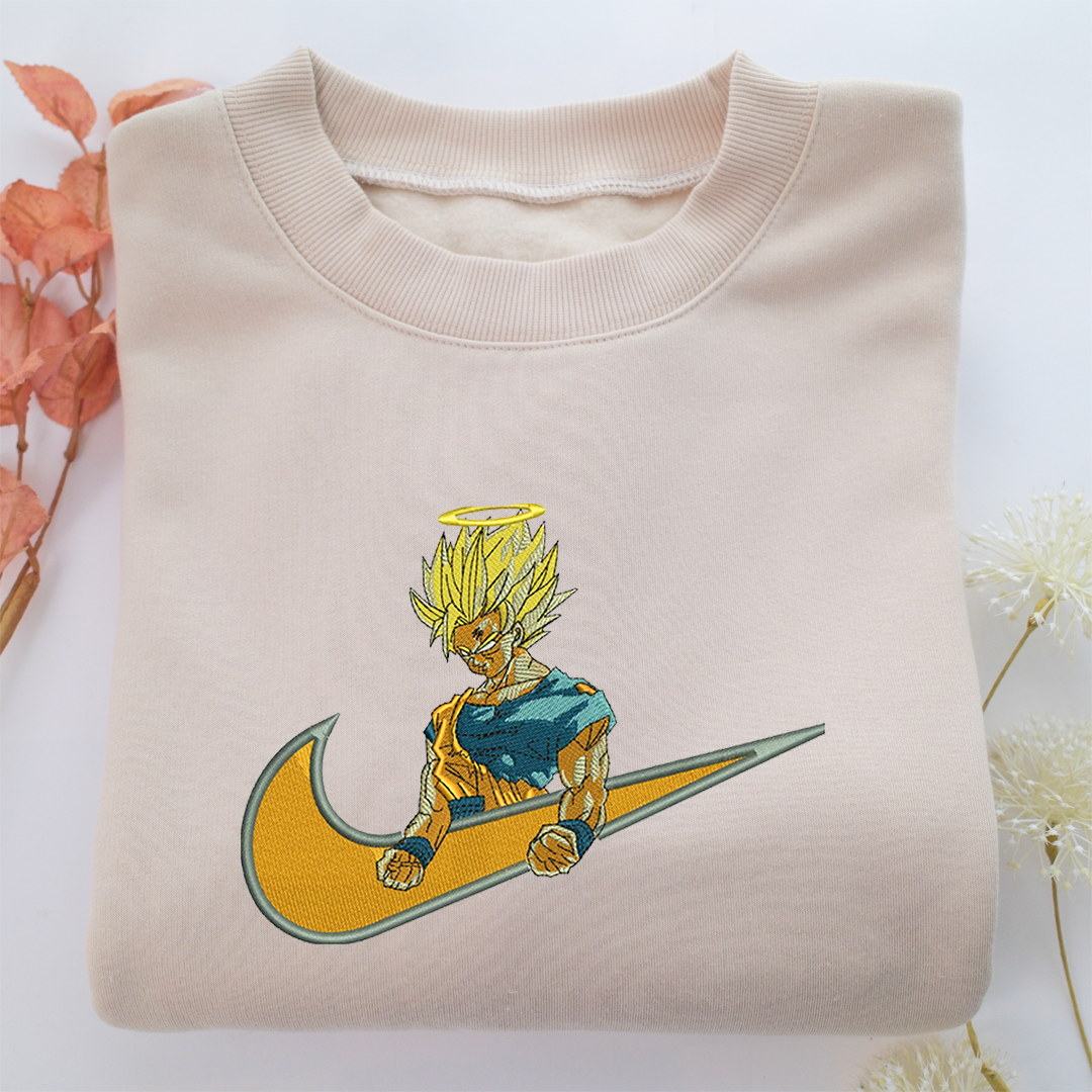 Angel Goku Swoosh Nike Embroidered Sweatshirt, Nike Movie Inspired, Valentine's Day Gifts Idea For Him Her