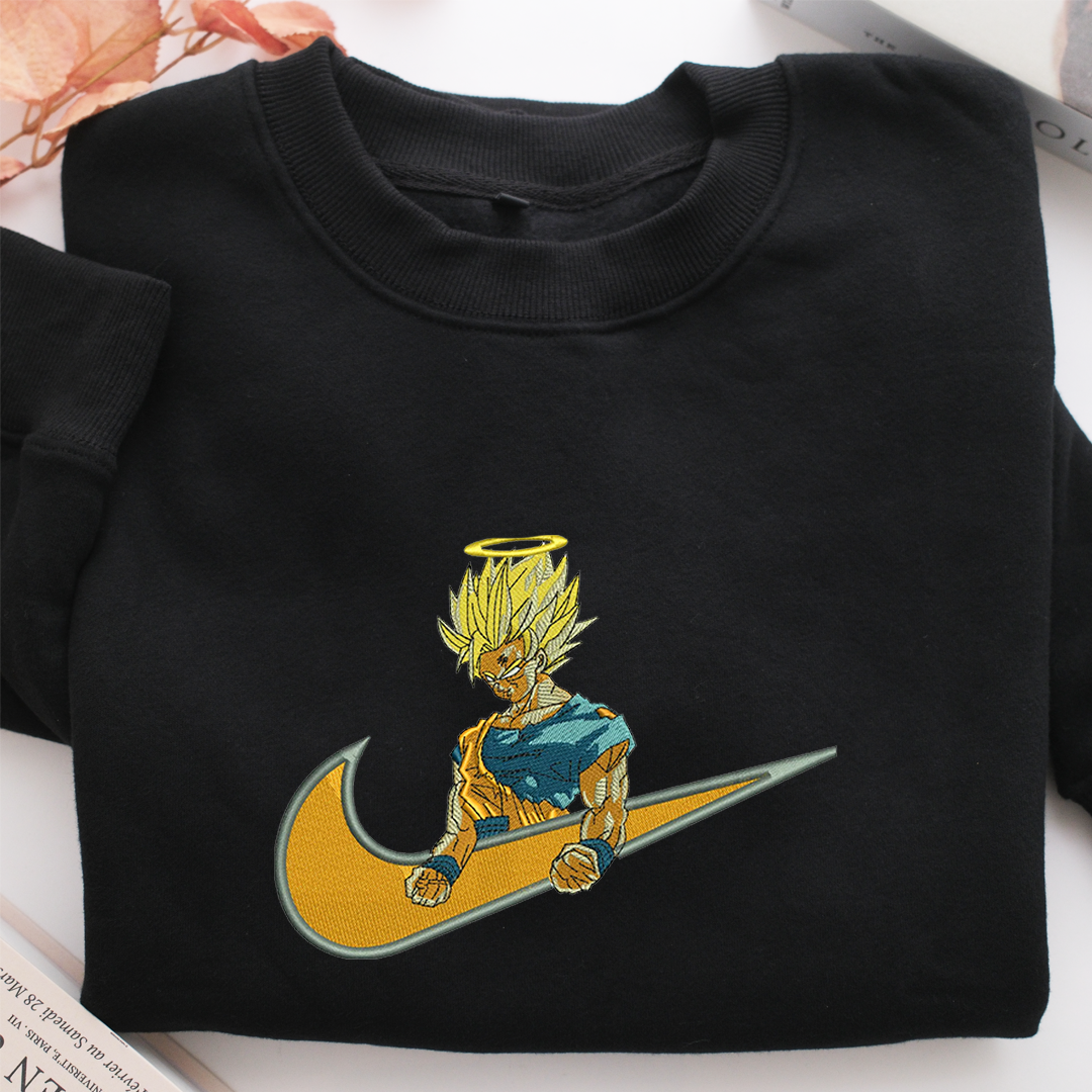 Angel Goku Swoosh Nike Embroidered Sweatshirt, Nike Movie Inspired, Valentine's Day Gifts Idea For Him Her