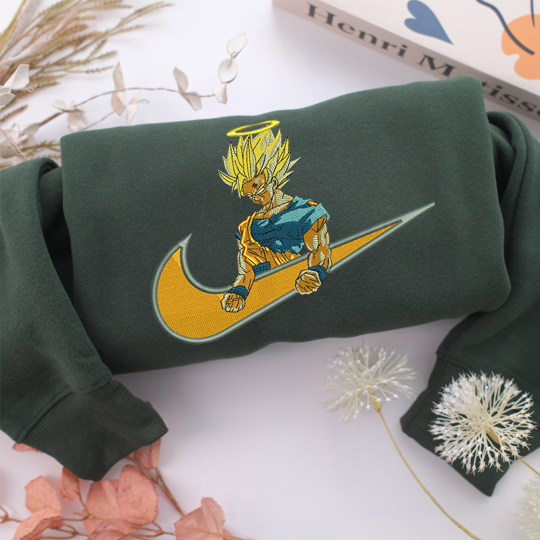 Angel Goku Swoosh Nike Embroidered Sweatshirt, Nike Movie Inspired, Valentine's Day Gifts Idea For Him Her