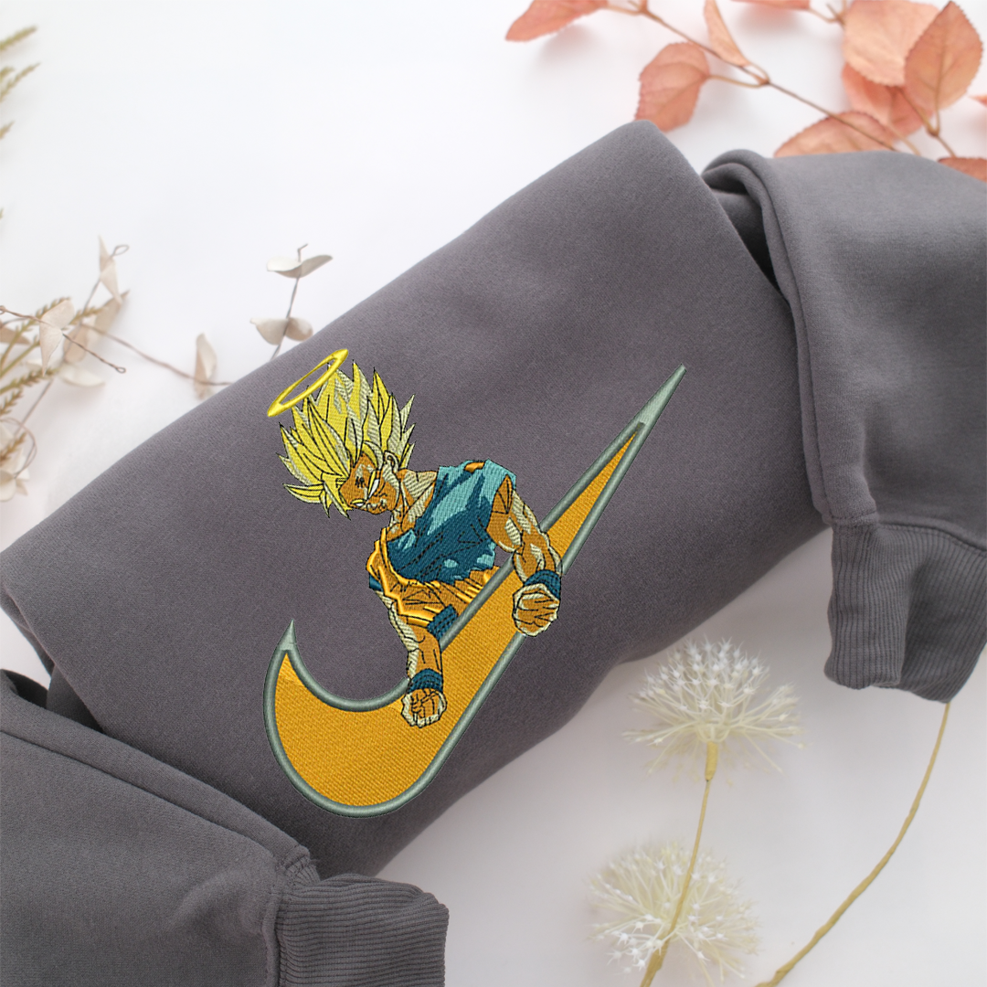 Angel Goku Swoosh Nike Embroidered Sweatshirt, Nike Movie Inspired, Valentine's Day Gifts Idea For Him Her