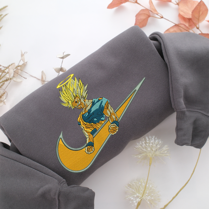Angel Goku Swoosh Nike Embroidered Sweatshirt, Nike Movie Inspired, Valentine's Day Gifts Idea For Him Her