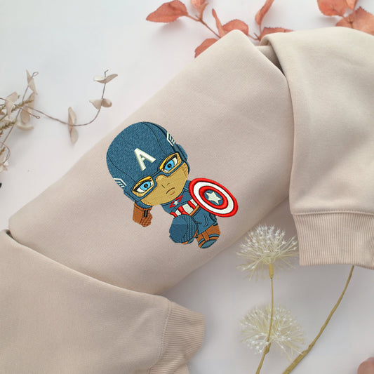Chibi Captain America Embroidery, Disneyland Embroidered Sweatshirt, Movie Disney Inspired, Valentine's Day Gifts Idea For Him Her