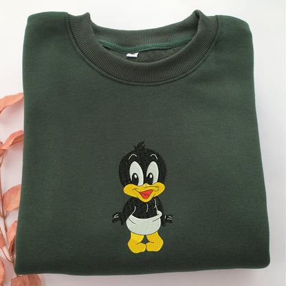 Chibi Daffy Duck Embroidery, Disneyland Embroidered Sweatshirt, Movie Disney Inspired, Valentine's Day Gifts Idea For Him Her