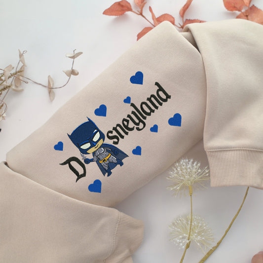 Chibi Batman Disneyland Embroidery, Disneyland Embroidered Sweatshirt, Movie Disney Inspired, Valentine's Day Gifts Idea For Him Her