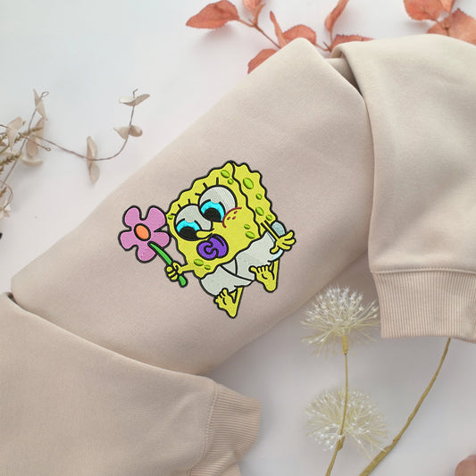 Chibi SpongeBob Embroidery, Disneyland Embroidered Sweatshirt, Movie Disney Inspired, Valentine's Day Gifts Idea For Him Her