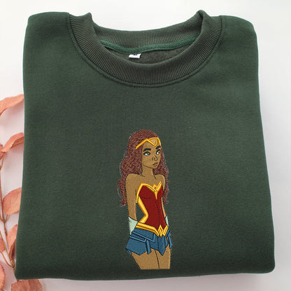Wonder Woman Cartoon Embroidery, Disneyland Embroidered Sweatshirt, Movie Disney Inspired, Valentine's Day Gifts Idea For Him Her