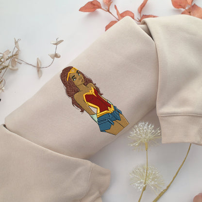 Wonder Woman Cartoon Embroidery, Disneyland Embroidered Sweatshirt, Movie Disney Inspired, Valentine's Day Gifts Idea For Him Her