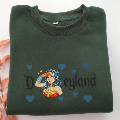 Wonder Woman Disneyland Embroidery, Disneyland Embroidered Sweatshirt, Movie Disney Inspired, Valentine's Day Gifts Idea For Him Her