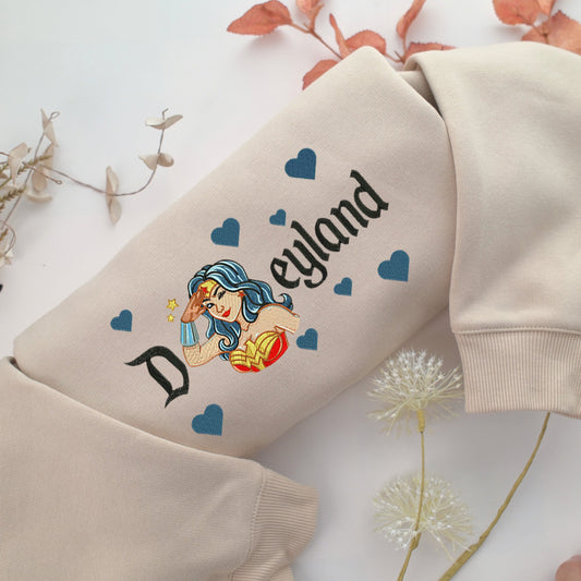 Wonder Woman Disneyland Embroidery, Disneyland Embroidered Sweatshirt, Movie Disney Inspired, Valentine's Day Gifts Idea For Him Her
