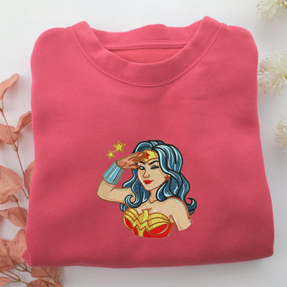 Wonder Woman Embroidery, Disneyland Embroidered Sweatshirt, Movie Disney Inspired, Valentine's Day Gifts Idea For Him Her