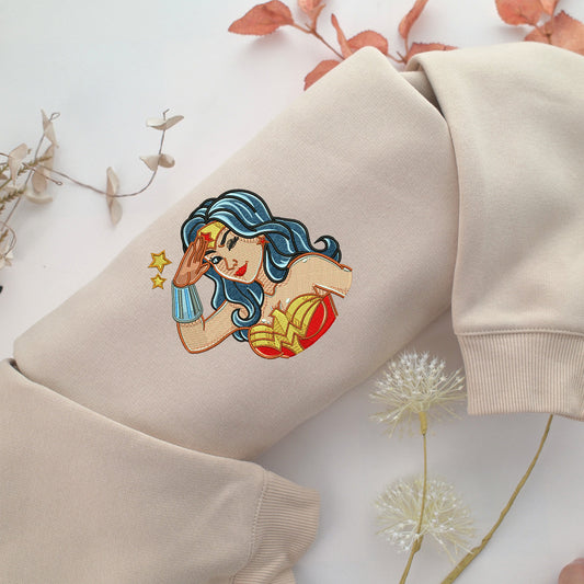 Wonder Woman Embroidery, Disneyland Embroidered Sweatshirt, Movie Disney Inspired, Valentine's Day Gifts Idea For Him Her