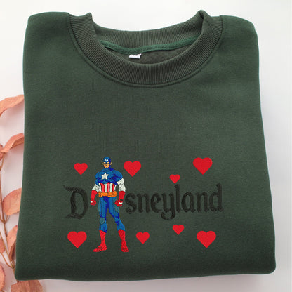 Captain America Disneyland Embroidery, Disneyland Embroidered Sweatshirt, Movie Disney Inspired, Valentine's Day Gifts Idea For Him Her