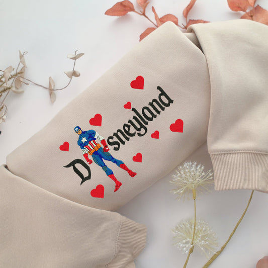 Captain America Disneyland Embroidery, Disneyland Embroidered Sweatshirt, Movie Disney Inspired, Valentine's Day Gifts Idea For Him Her