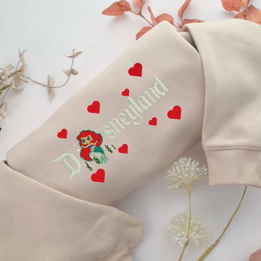 Chibi Ariel Disneyland Embroidery, Disneyland Embroidered Sweatshirt, Movie Disney Inspired, Valentine's Day Gifts Idea For Him Her