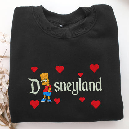 Bart Disneyland Embroidery, Disneyland Embroidered Sweatshirt, Movie Disney Inspired, Valentine's Day Gifts Idea For Him Her