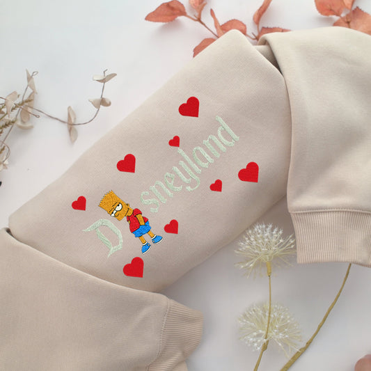 Bart Disneyland Embroidery, Disneyland Embroidered Sweatshirt, Movie Disney Inspired, Valentine's Day Gifts Idea For Him Her