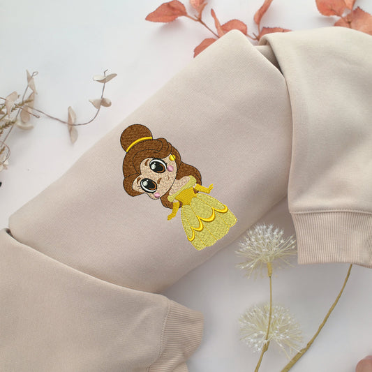 Chibi Belle Embroidery, Disneyland Embroidered Sweatshirt, Movie Disney Inspired, Valentine's Day Gifts Idea For Him Her