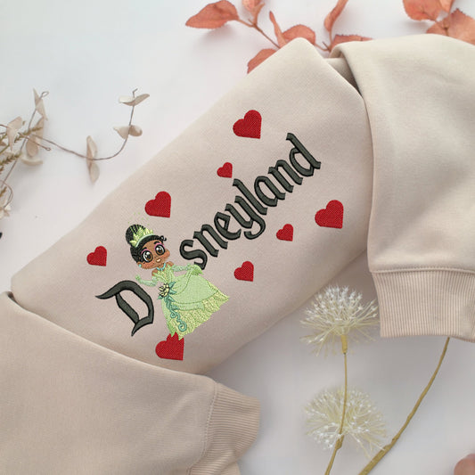 Chibi Princess Tiana Disneyland Embroidery, Disneyland Embroidered Sweatshirt, Movie Disney Inspired, Valentine's Day Gifts Idea For Him Her