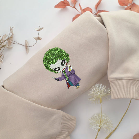 Chibi Joker Embroidery, Disneyland Embroidered Sweatshirt, Movie Disney Inspired, Valentine's Day Gifts Idea For Him Her