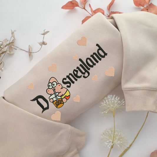 Chibi Patrick Star Disneyland Embroidery, Disneyland Embroidered Sweatshirt, Movie Disney Inspired, Valentine's Day Gifts Idea For Him Her