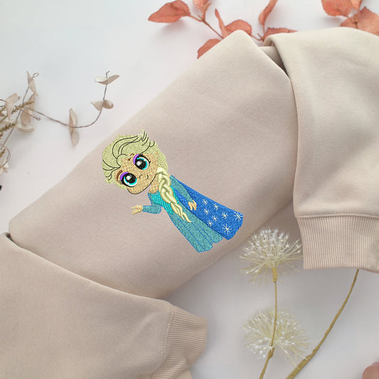 Chibi Elsa Embroidery, Disneyland Embroidered Sweatshirt, Movie Disney Inspired, Valentine's Day Gifts Idea For Him Her