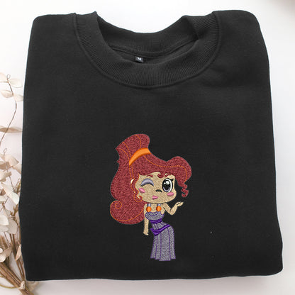 Chibi Megara Embroidery, Disneyland Embroidered Sweatshirt, Movie Disney Inspired, Valentine's Day Gifts Idea For Him Her