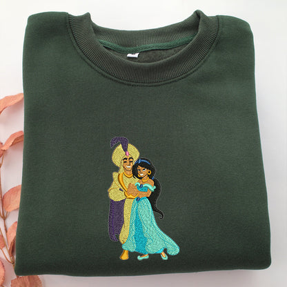 Aladdin & Jasmine Embroidery, Disneyland Embroidered Sweatshirt, Movie Disney Inspired, Valentine's Day Gifts Idea For Him Her