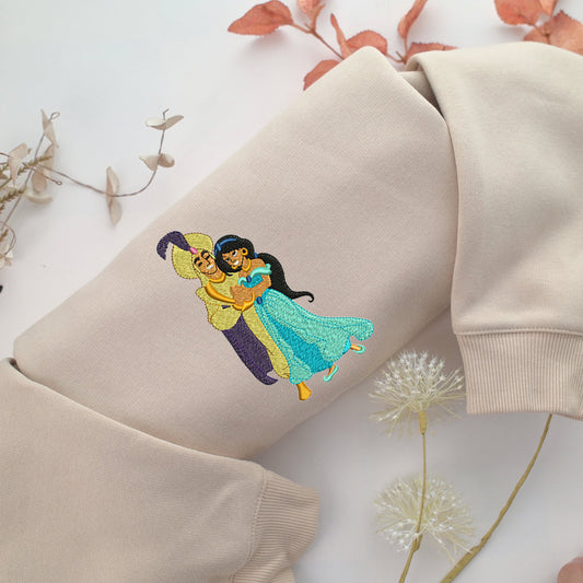 Aladdin & Jasmine Embroidery, Disneyland Embroidered Sweatshirt, Movie Disney Inspired, Valentine's Day Gifts Idea For Him Her