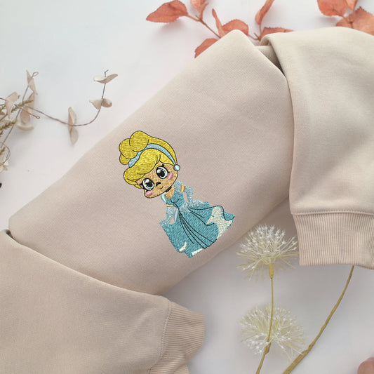 Chibi Cinderella Embroidery, Disneyland Embroidered Sweatshirt, Movie Disney Inspired, Valentine's Day Gifts Idea For Him Her