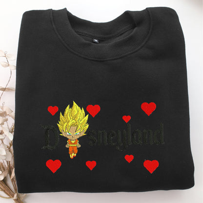Chibi Saiyan Goku Disneyland Embroidery, Disneyland Embroidered Sweatshirt, Movie Disney Inspired, Valentine's Day Gifts Idea For Him Her