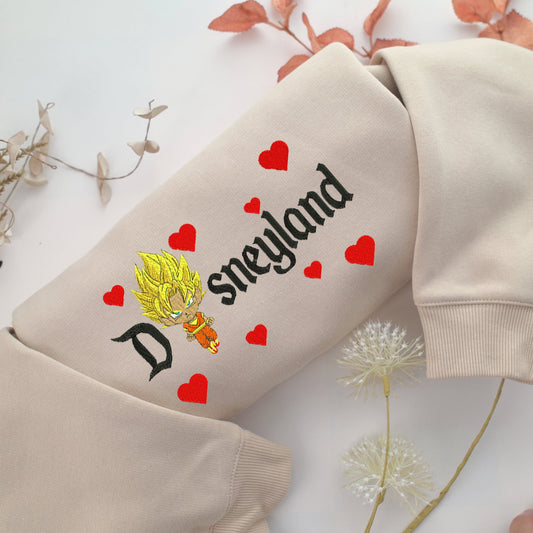 Chibi Saiyan Goku Disneyland Embroidery, Disneyland Embroidered Sweatshirt, Movie Disney Inspired, Valentine's Day Gifts Idea For Him Her
